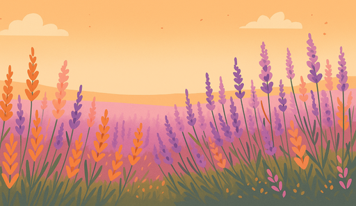 Papier peint lavande Champ de lavande aux douces teintes violettes et orangers