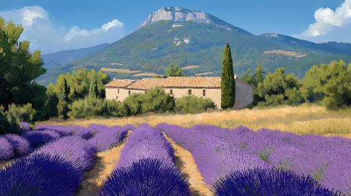Papier peint lavande Champ de lavande provençal sous un ciel bleu