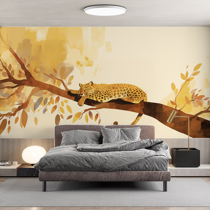 Papier peint léopard | Dort sur une branche