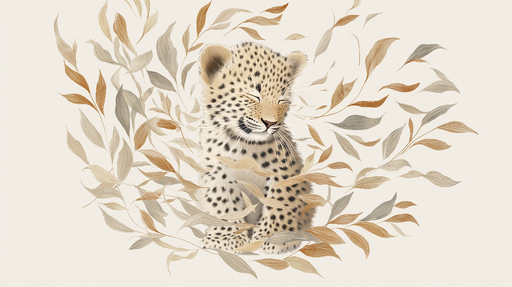 Papier peint léopard Adorable léopard entouré de feuillage doux et coloré