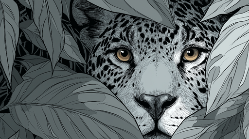 Papier peint léopard caché Un léopard majestueux entre les feuilles luxuriantes