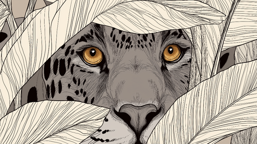 Papier peint léopard caché Visage de léopard parmi des feuilles délicates