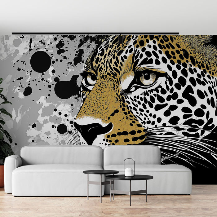 Papier peint léopard éclat graphique avec motif de léopard sur fond abstrait pour salon moderne