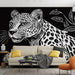 Papier peint artistique léopard noir et blanc pour salon moderne