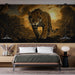 Papier peint léopard majestueux sous un coucher de soleil doré pour chambre moderne