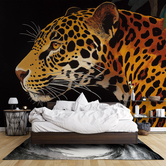 Papier peint jungle avec portrait majestueux de léopard pour décoration murale de chambre moderne