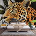 Papier peint jungle avec portrait puissant de léopard pour chambre moderne