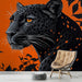 Papier peint léopard majestueux sur fond orange audacieux pour décoration murale moderne.