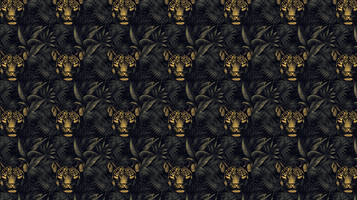 Papier peint léopard Têtes de léopard dorées entre des feuillages luxuriants