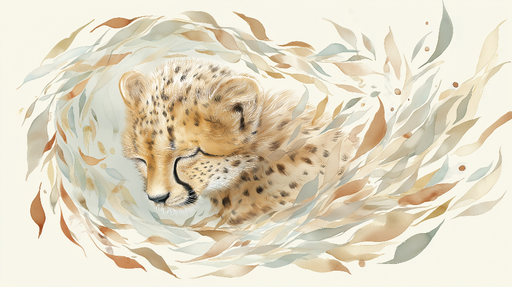 Papier peint léopard Un léopard délicatement représenté entouré de feuilles apaisantes