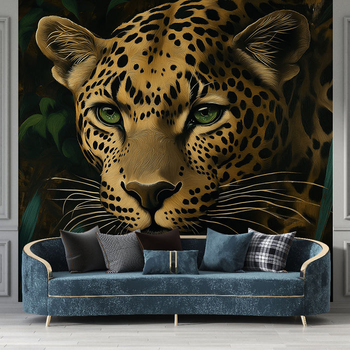 Papier peint jungle avec léopard captivant pour salon moderne