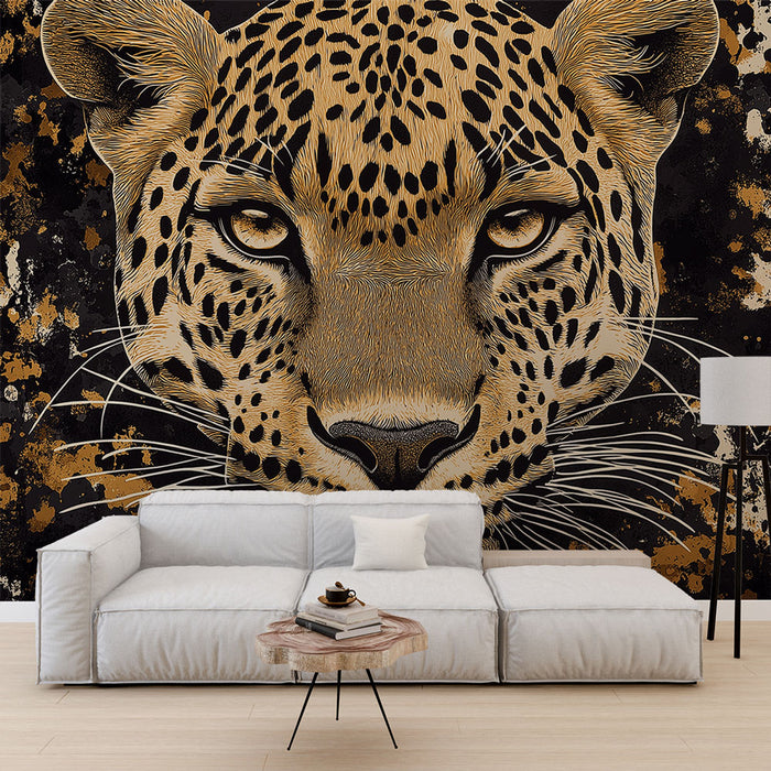 Papier peint artistique avec visage majestueux de léopard pour salon moderne