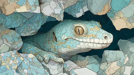 Papier peint lézard Lézard turquoise émergeant de rochers colorés