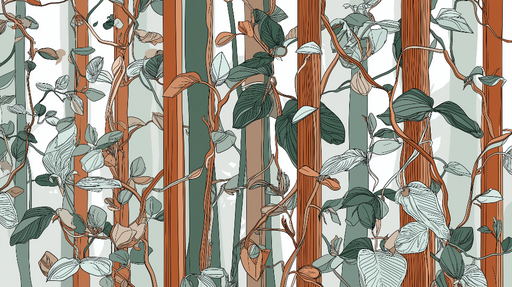 Papier peint lierre et bois Motifs de feuilles délicates entre des lattes en bois