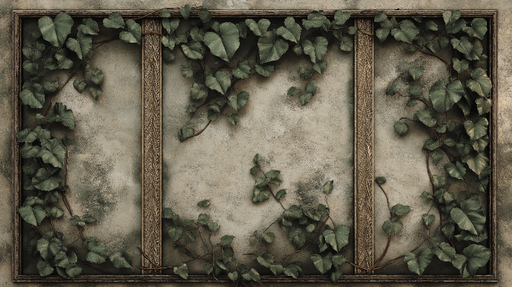 Papier peint lierre et motifs encadrés Un design élégant avec des feuilles de lierre en relief