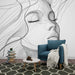 Papier peint artistique minimaliste avec silhouette de visage en lignes pour salon moderne