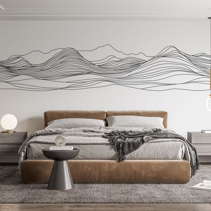 Papier peint design minimaliste avec lignes de montagne abstraites pour chambre moderne