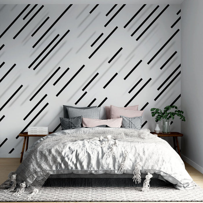 Papier peint lignes dynamiques | Motif abstrait noir et blanc