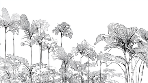 Papier peint lignes florales Illustrations délicates de plantes en noir et blanc