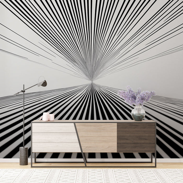 Papier peint moderne avec motif linéaire géométrique noir et blanc pour salon contemporain