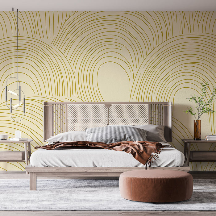 Papier peint lignes ondulées | Design contemporain en doré et beige