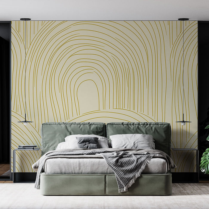 Papier peint lignes ondulées | Design Minimaliste en Jaune et Crème