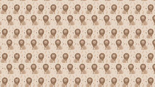 Papier peint lion mignon Motif répétitif de lions aux manes dorées sur fond beige