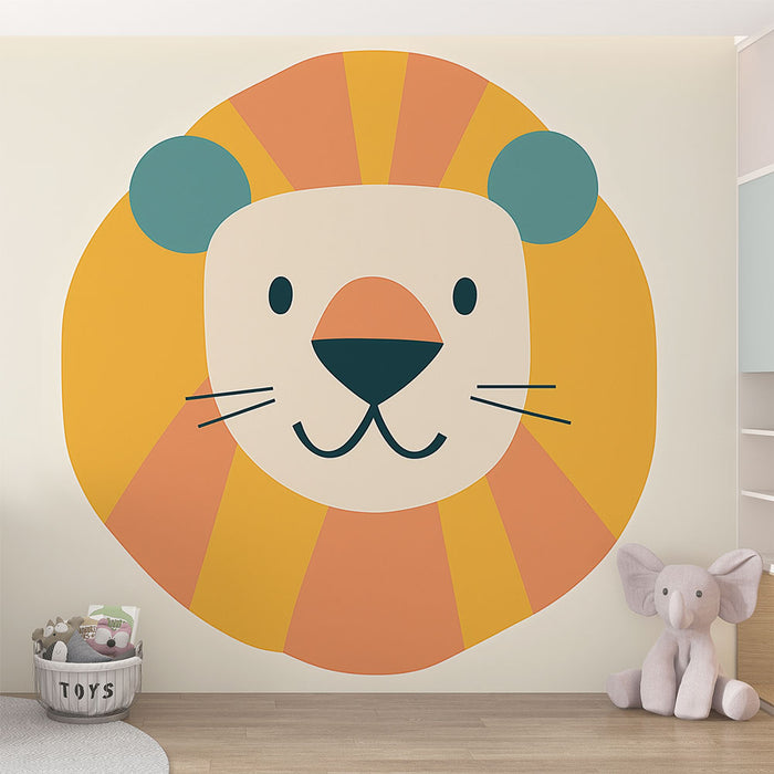 Papier peint lion mignon | Tête de lion illustrée en couleurs vives