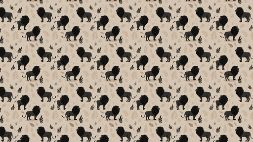 Papier peint lion Motif de lions noirs entourés de feuillages délicats