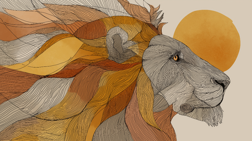 Papier peint lion stylisé Un lion majestueux entouré de couleurs chaudes et fluides