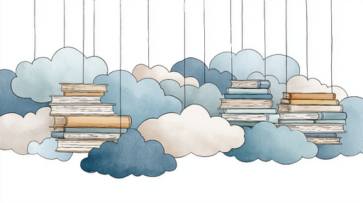 Papier peint livres et nuages Conception apaisante avec des livres flottants parmi des nuages doux