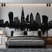 Papier peint moderne avec skyline urbaine de Londres en monochrome pour chambre adulte élégante