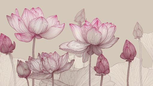 Papier peint lotus Élégantes fleurs de lotus en nuances de rose sur fond neutre