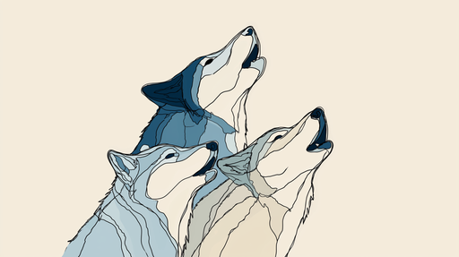Papier peint loups Trois loups hurlant dans des nuances de bleu
