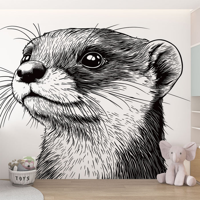 Papier peint loutre | Détail d'une loutre avec des traits fins et expressifs