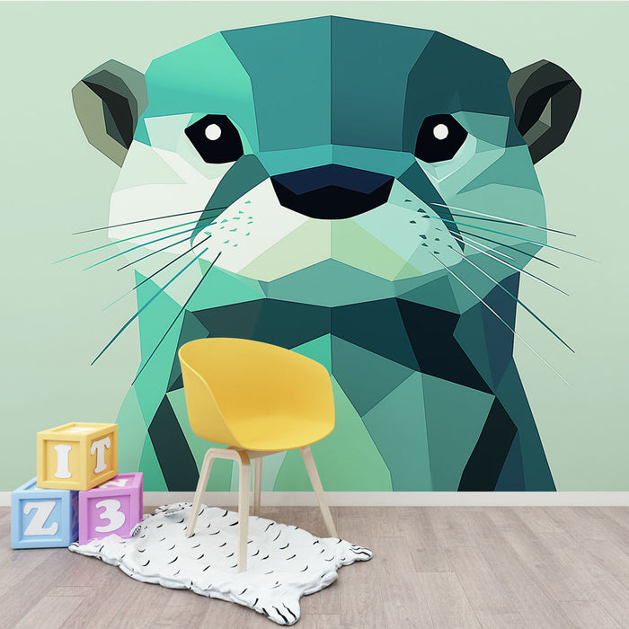 Papier peint loutre | Illustration géométrique d'une loutre stylisée