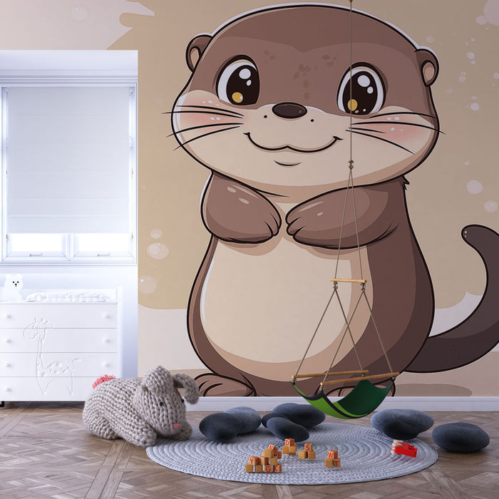 Papier peint loutre | Illustration mignonne d'une loutre souriante