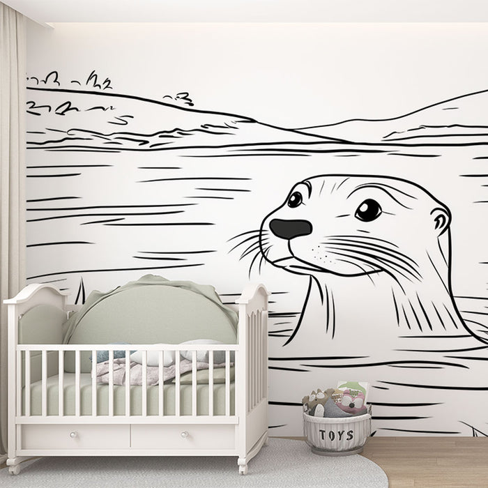 Papier peint loutre | Illustrations ludiques de loutres dans leur habitat naturel