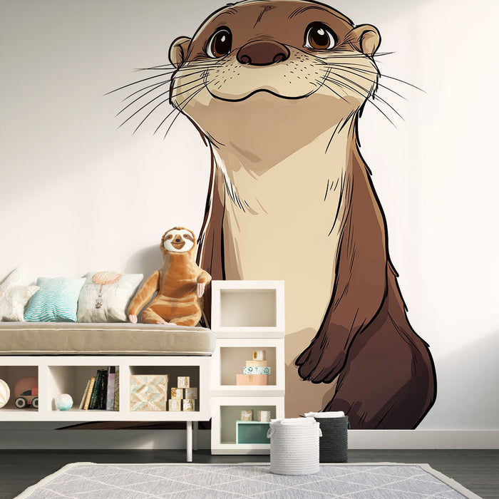 Papier peint loutre mignonne | Illustration d'une loutre souriante et charmante