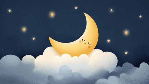 Papier peint lune et nuages Une lune dorée reposant sur des nuages cotonneux