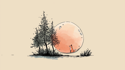 Papier peint lune rose Un renard contemplatif sous une pleine lune délicate