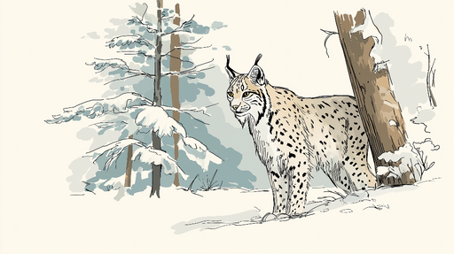Papier peint lynx dans la neige Illustration d'un lynx dans un paysage hivernal paisible