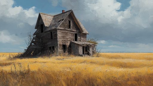 Papier peint maison abandonnée Une demeure en ruines dans un champ doré