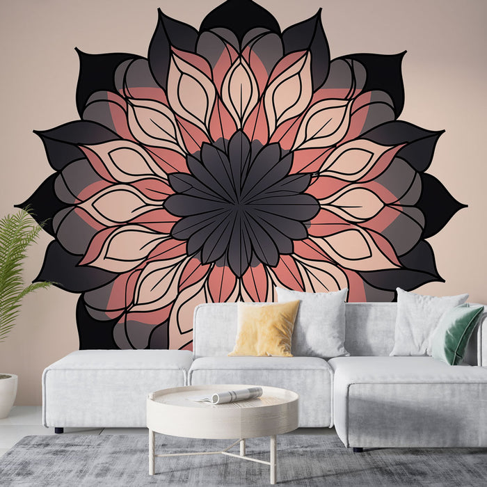 Papier peint mandala | Design élégant en dégradés de noir et rose