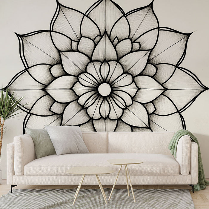 Papier peint mandala | Motif artistique en noir et blanc