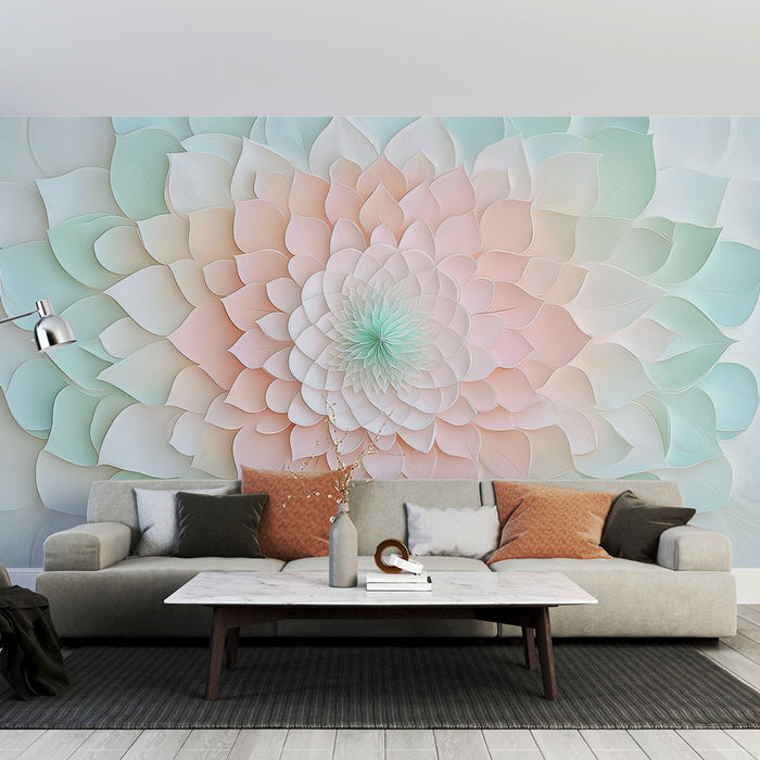 Papier peint mandala | Motif de fleurs pastel en relief