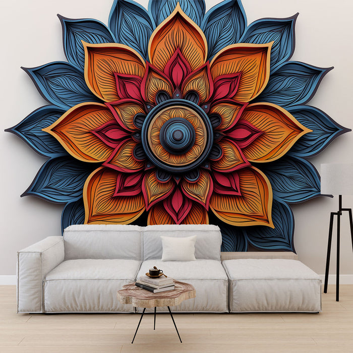 Papier peint mandala | Motif en relief aux couleurs vives