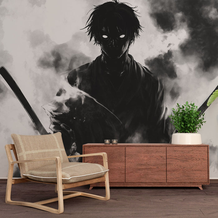 Papier peint manga | Guerrier mystérieux dans un brouillard sombre