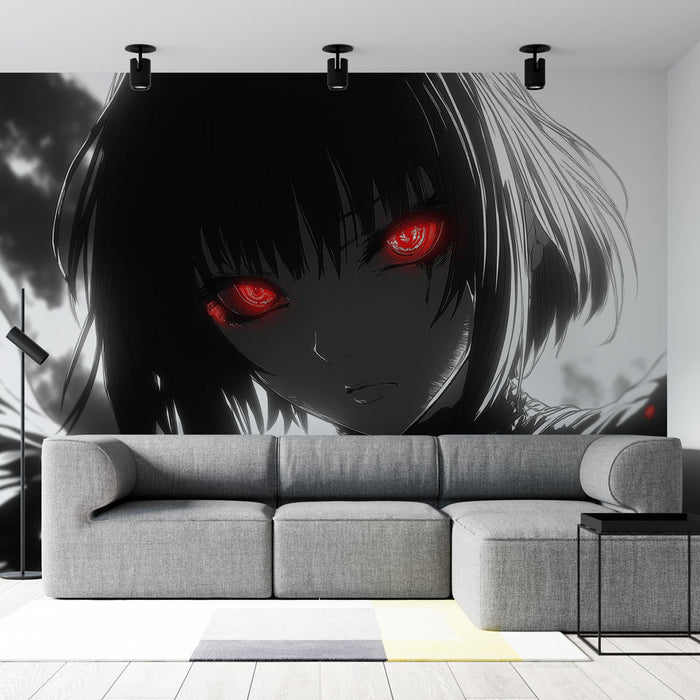 Papier peint manga | Personnage mystérieux aux yeux rouges éclatants