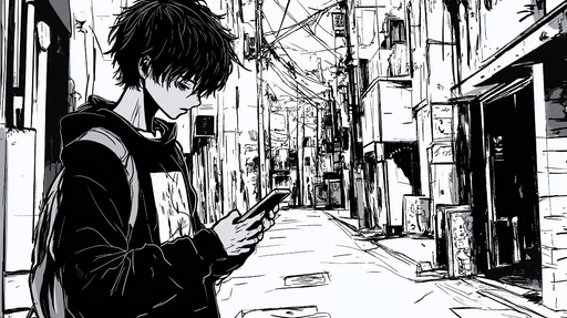 Papier peint manga Rue urbaine en noir et blanc